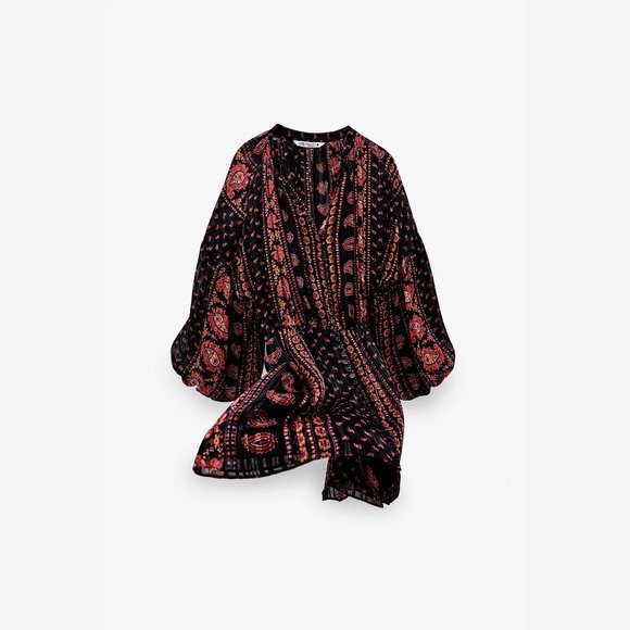 NWT Zara black paisley print boho mini dress, S - Picture 8 of 10